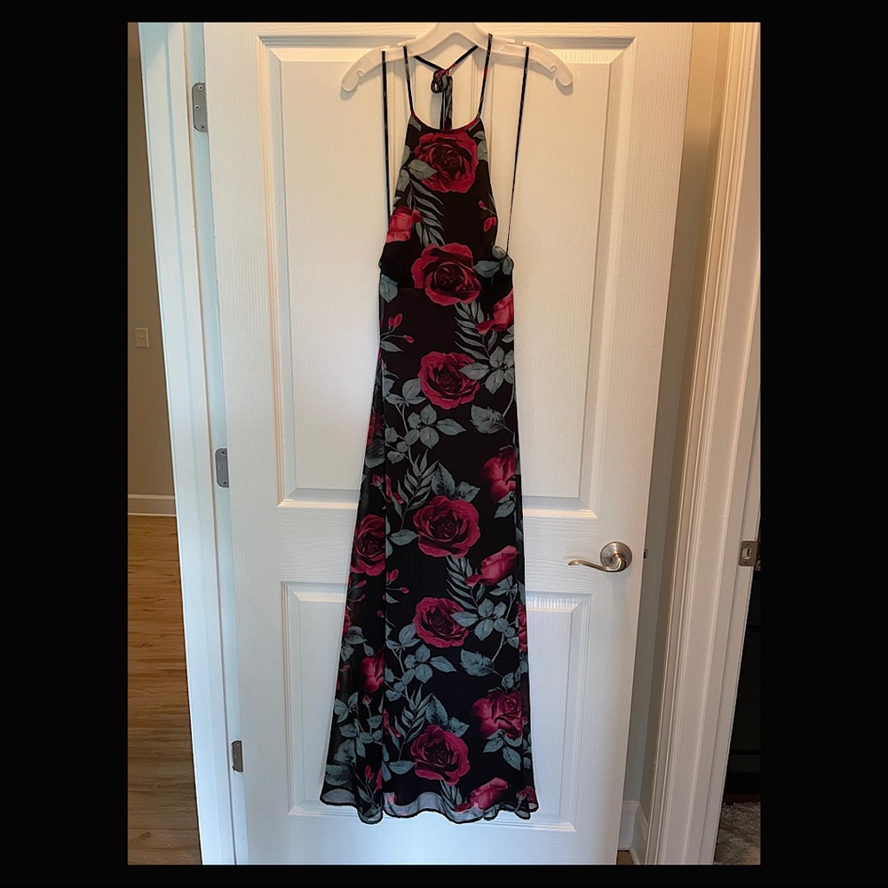 Lulus Adventure Seeker Black Rose Maxi Dress